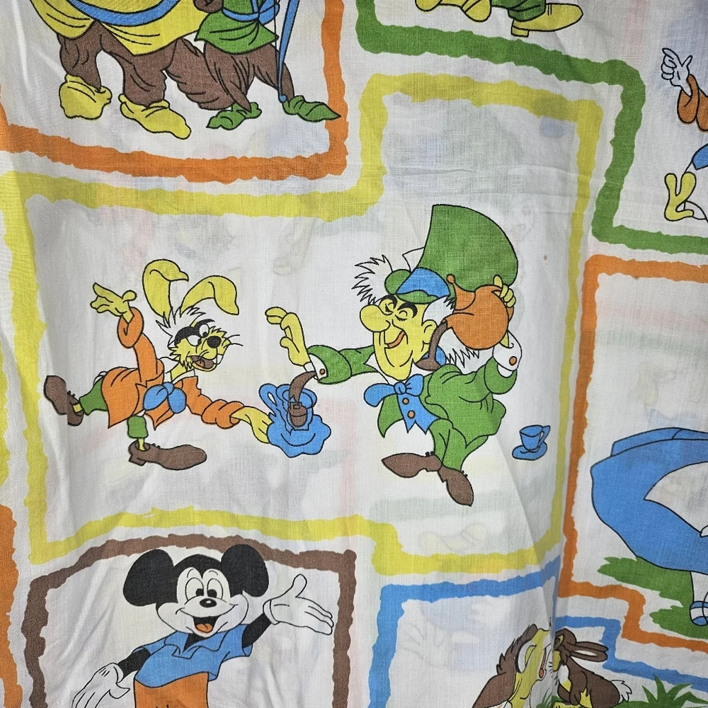 VTG Disney Alice in Wonderland Bambi Robin Hood Mickey Twin Flat Sheet 59.5